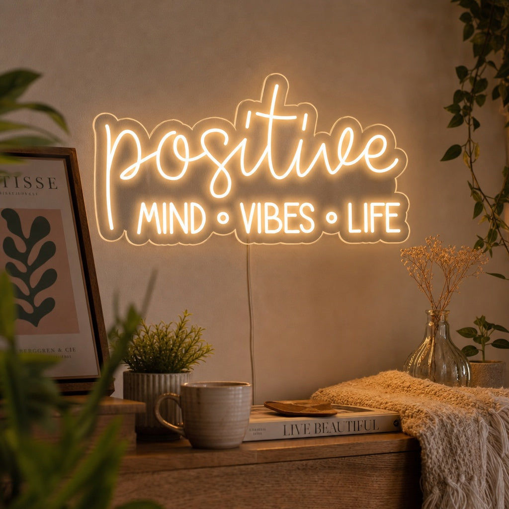 "Positive Mind Vibes Life" Enseigne Lumineuse en Néon