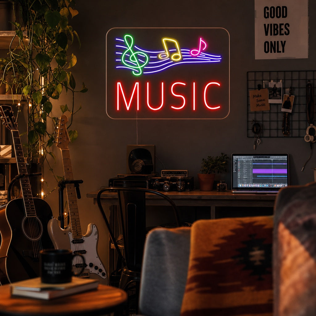 "Music, Notes De Musique" Enseigne Lumineuse en Néon