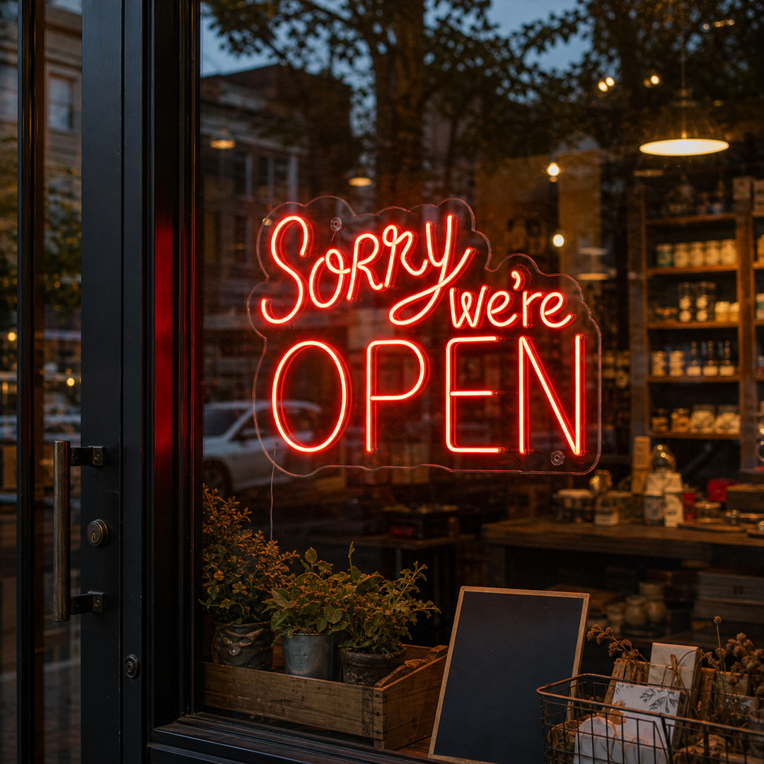 "Sorry We Are Open" Enseigne Lumineuse en Néon