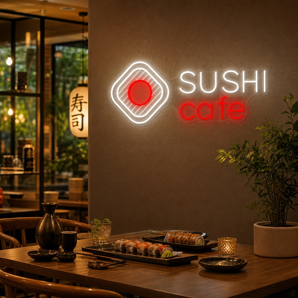 Sushi Cafe Enseigne néon, Décoration de restaurant japonais