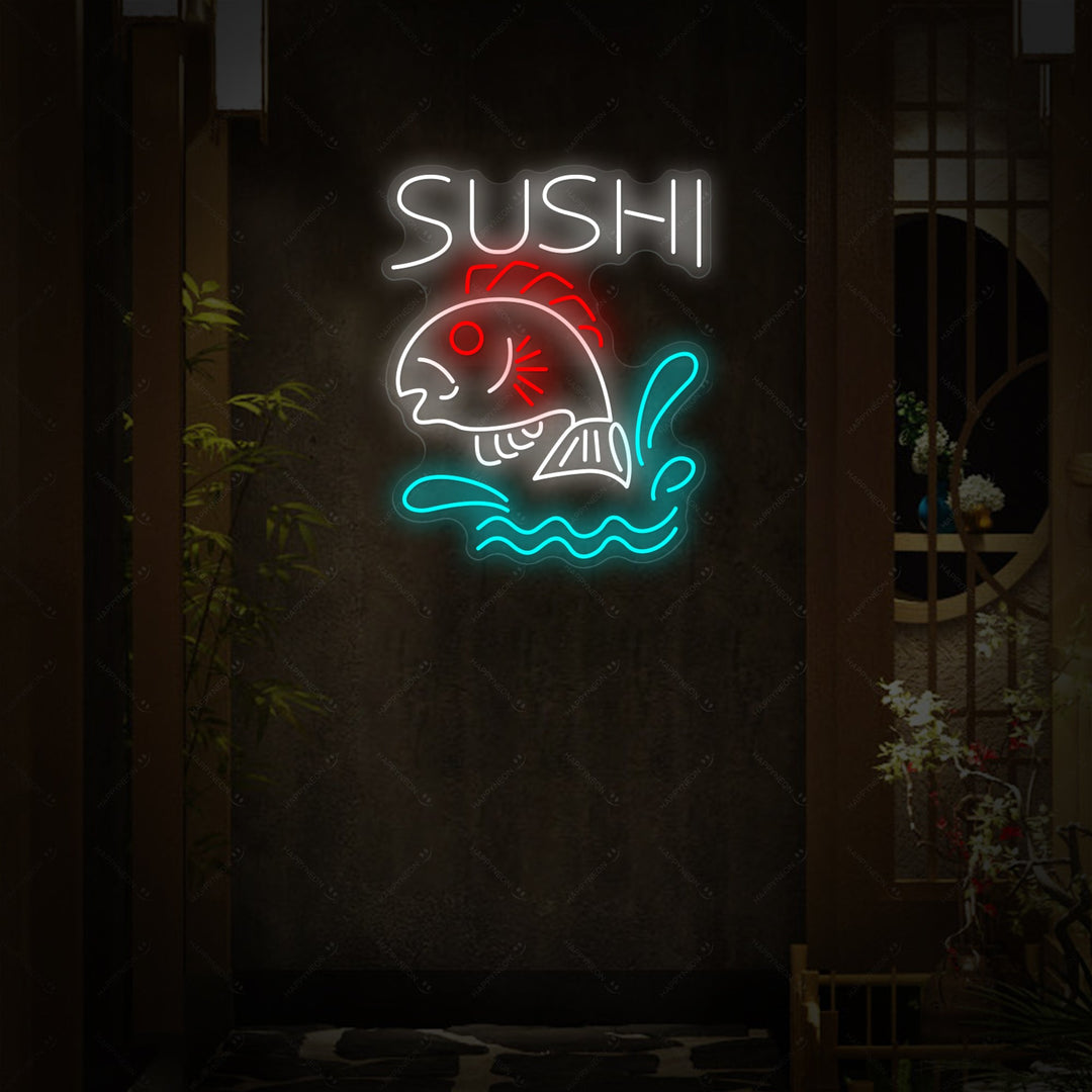 Sushi Fish Shop Enseigne néon, Décoration de restaurant japonais