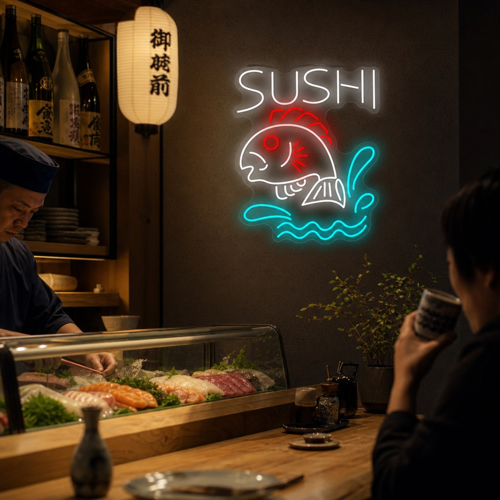Sushi Fish Shop Enseigne néon, Décoration de restaurant japonais