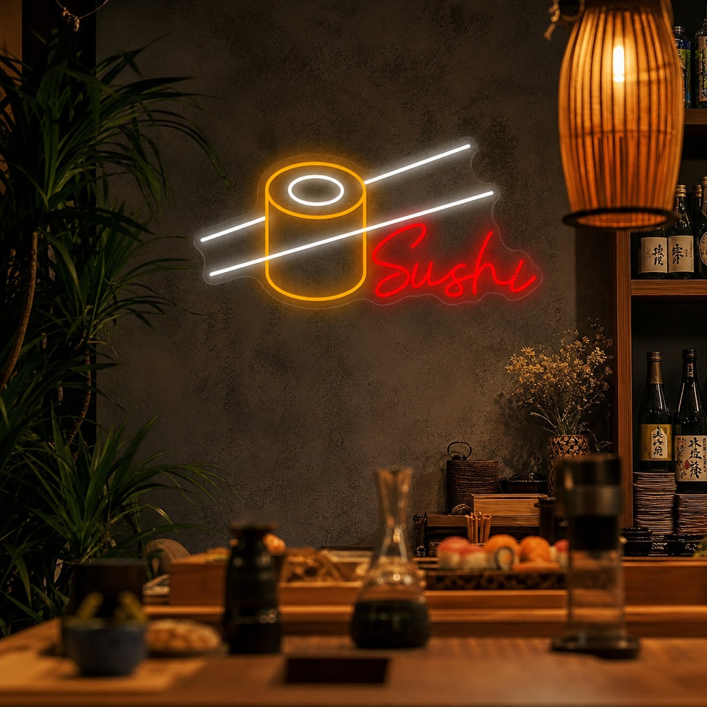 Rouleau de Sushi Enseigne néon, Décoration de restaurant japonais