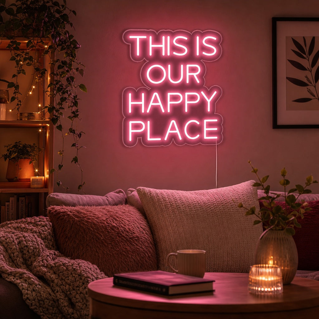 "This is Our Happy Place" Enseigne Lumineuse en Néon