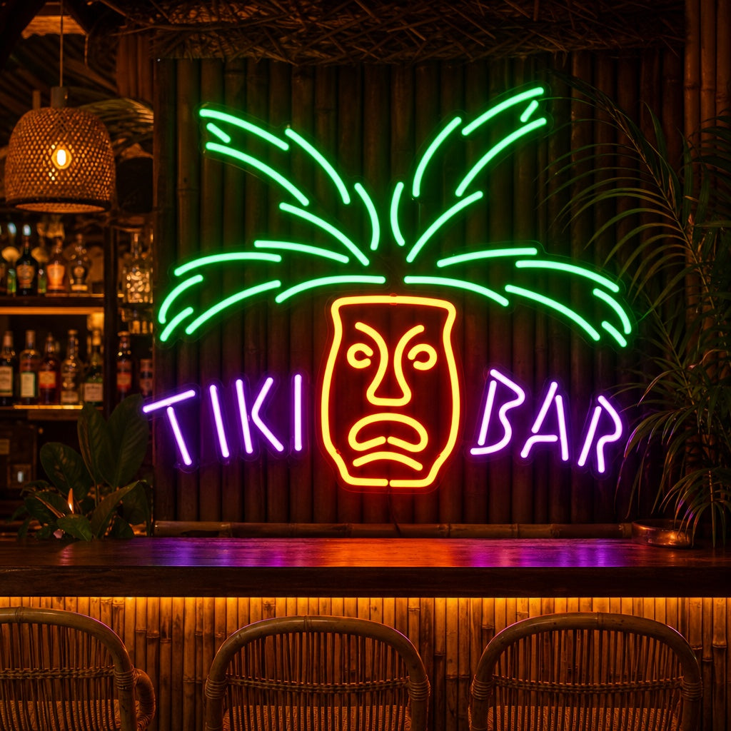 "Bar TIKI Paradise Palm Bière" Enseigne Lumineuse en Néon