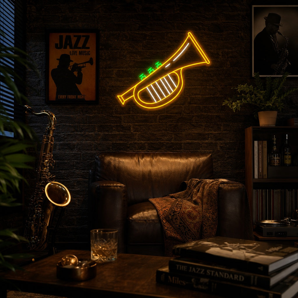 "Jazz À La Trompette" Enseigne Lumineuse en Néon
