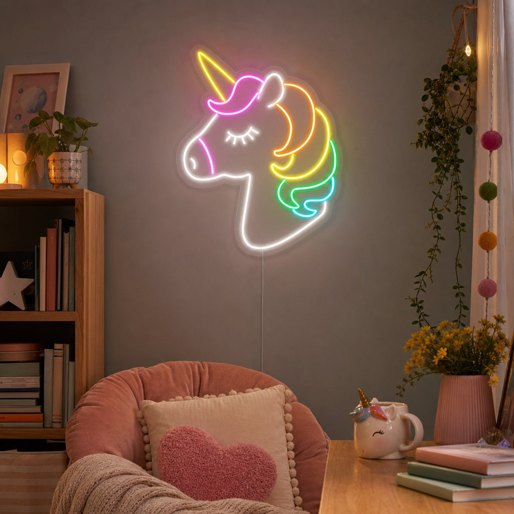 "Tête De Licorne" Enseigne Lumineuse en Néon