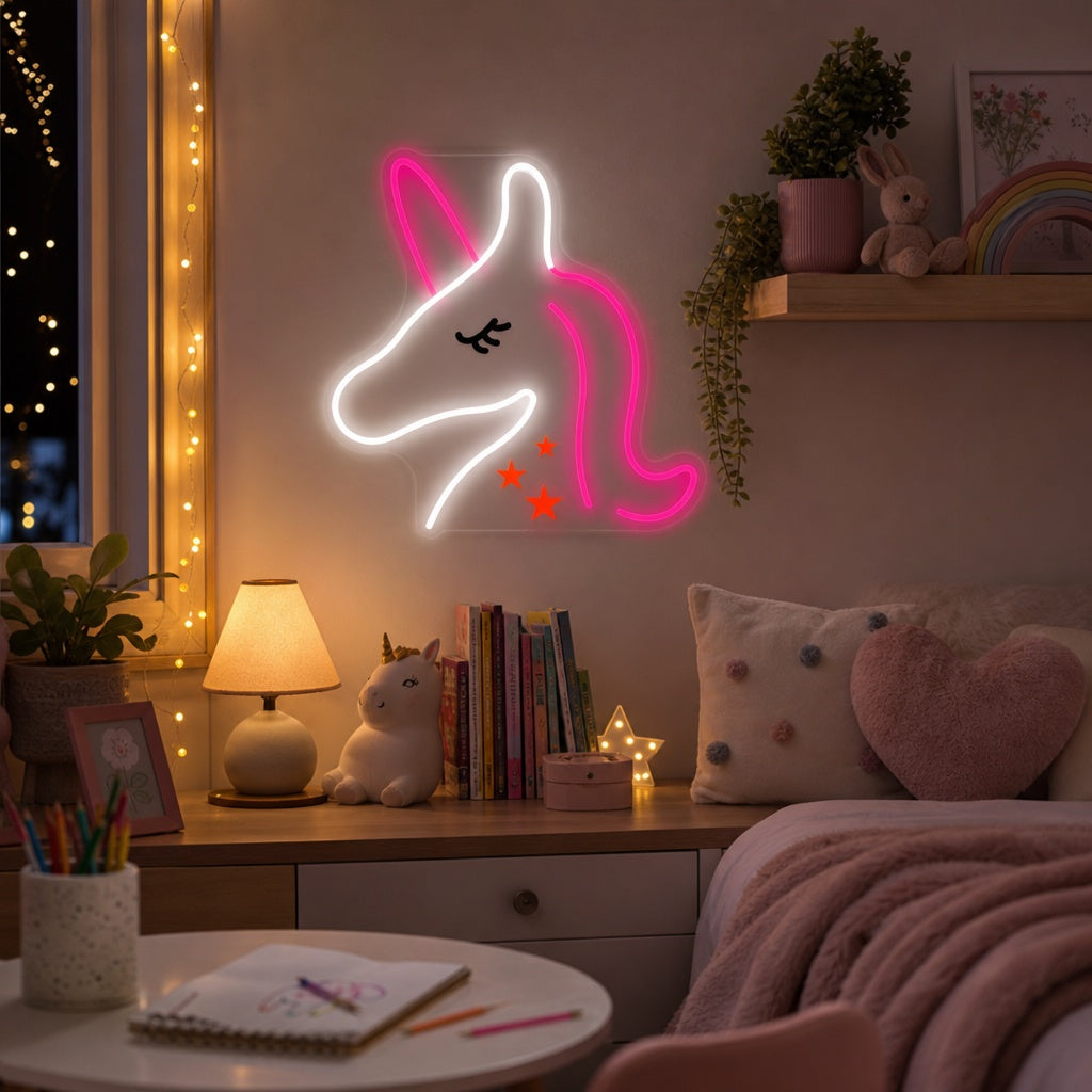 "Licorne, Décoration De Chambre D'Enfant" Enseigne Lumineuse en Néon