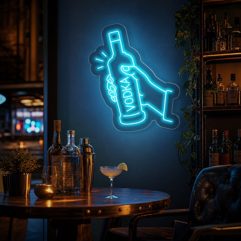 "Bar Vodka Bouteille" Enseigne Lumineuse en Néon