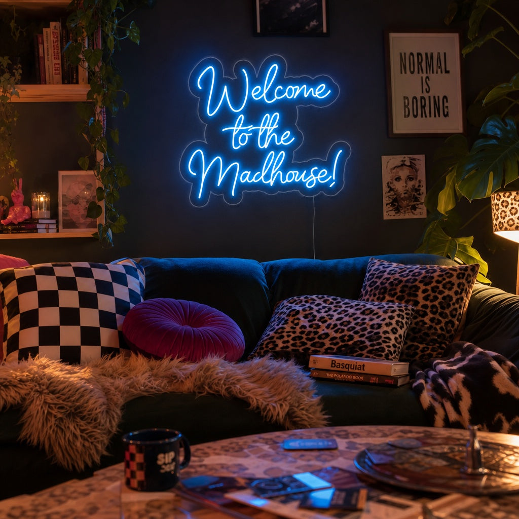 "Welcome to the Madhouse" Enseigne Lumineuse en Néon