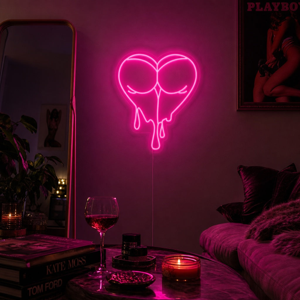 "Fesses Mouillées À Cœur Qui Goutte" Enseigne Lumineuse en Néon