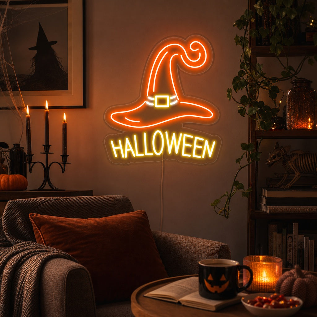 "Chapeau De Sorcière, Halloween" Enseigne Lumineuse en Néon