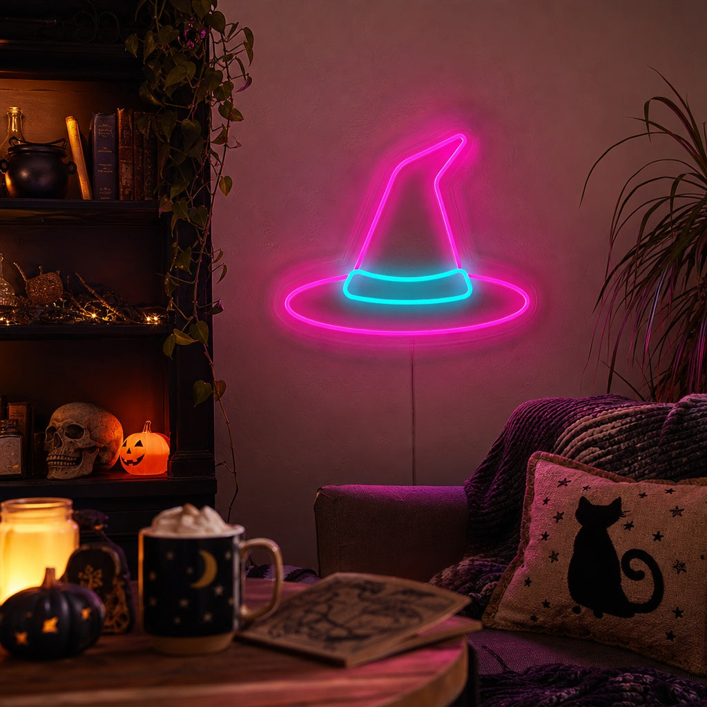 "Chapeau De Sorcier Décoration Halloween" Enseigne Lumineuse en Néon