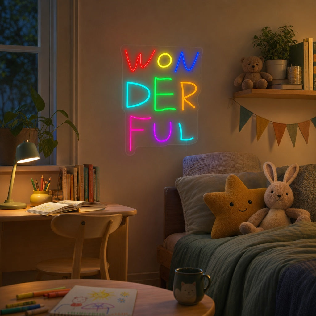 "Wonderful, Décoration De Chambre D'Enfant" Enseigne Lumineuse en Néon