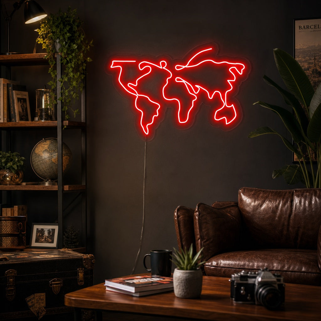 "Carte Du Monde" Enseigne Lumineuse en Néon