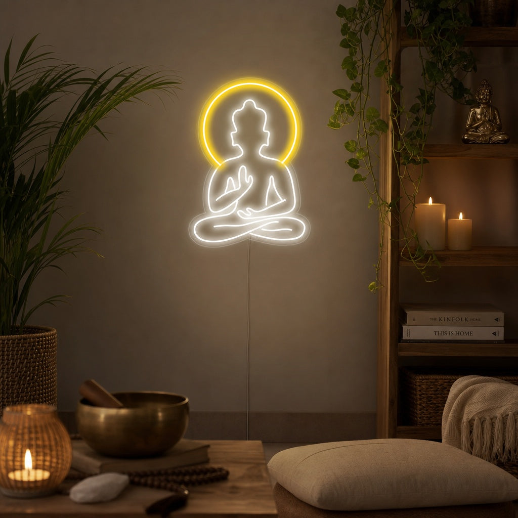 "Yoga Buddha, Art Mural Yoga, Décoration Yoga" Enseigne Lumineuse en Néon
