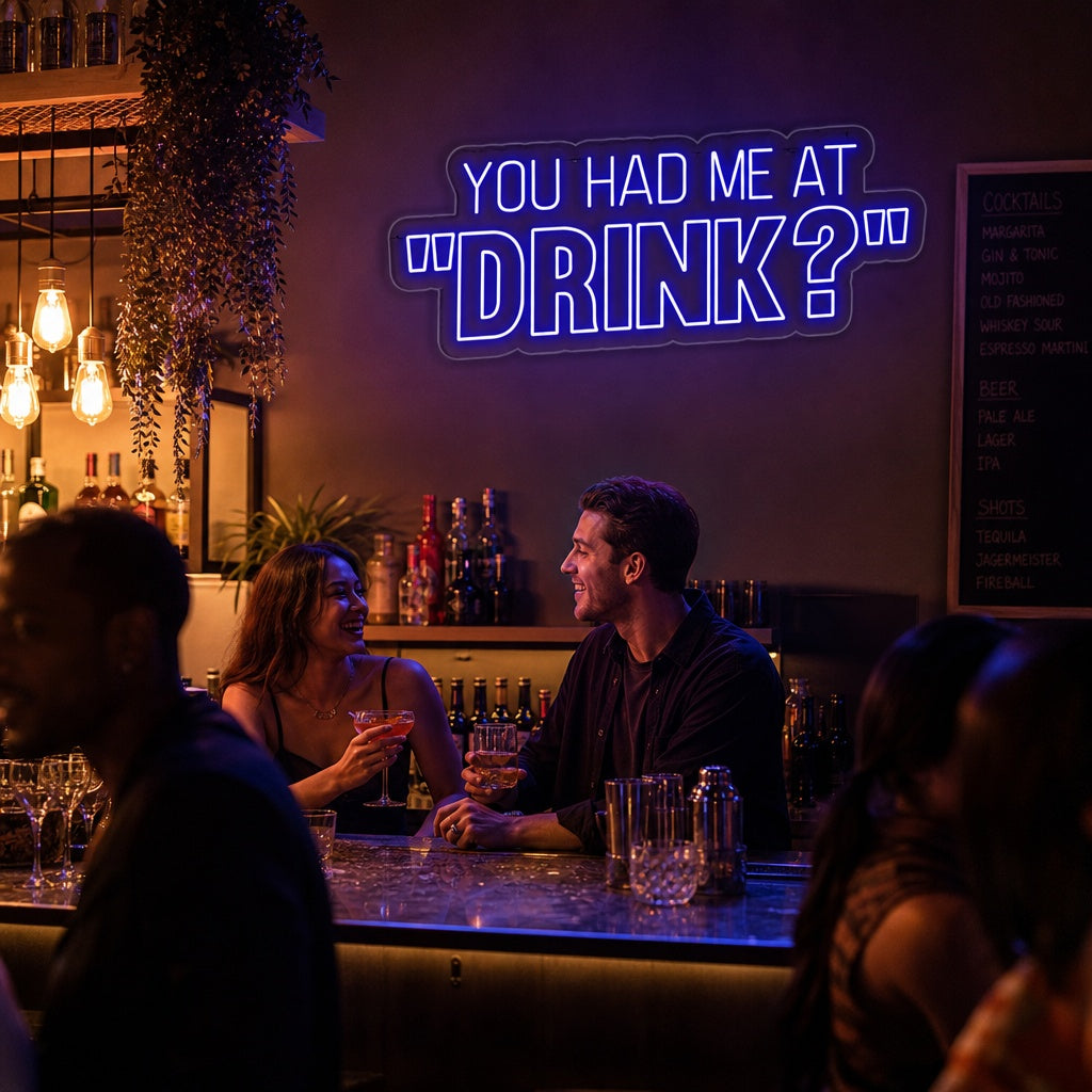 "Bar À Bière You Had Me At Drink?" Enseigne Lumineuse en Néon
