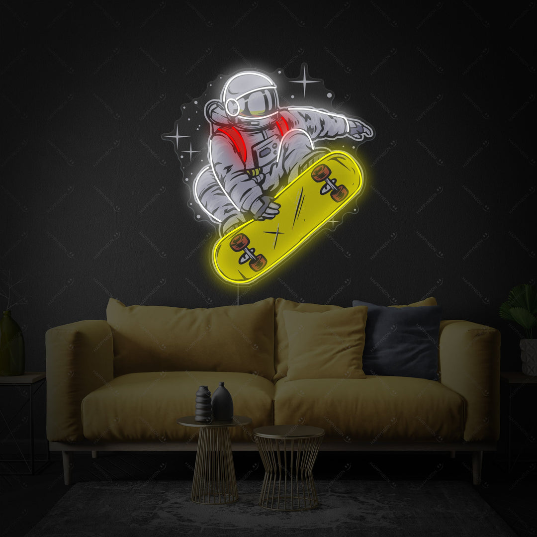 "Astronaute sur skateboard" Enseigne néon