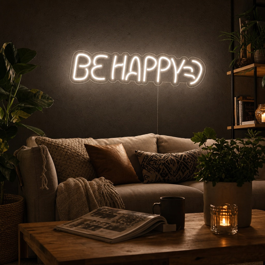 "Be Happy" Enseigne Lumineuse en Néon