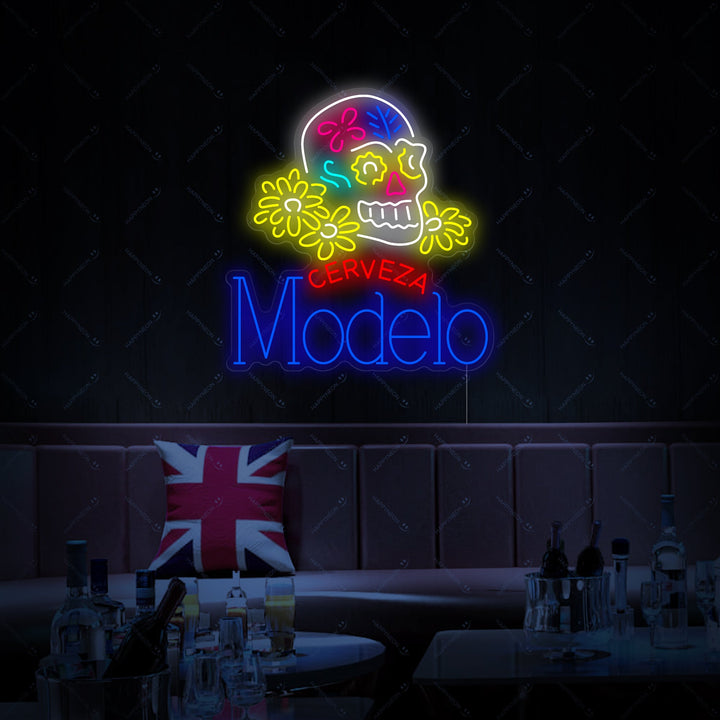 "Cerveza Modelo Skull" Enseigne néon