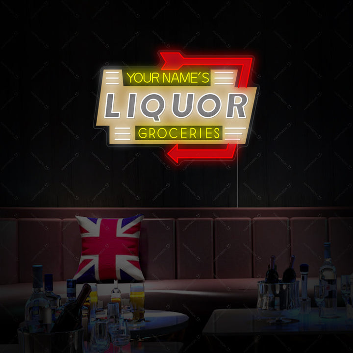 "Custom Liquor Groceries" Enseigne néon