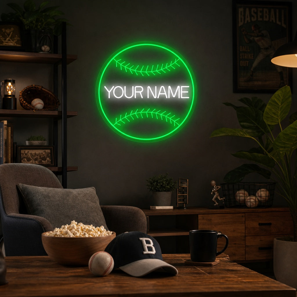 "Nom personnalisé Baseball" Enseigne néon