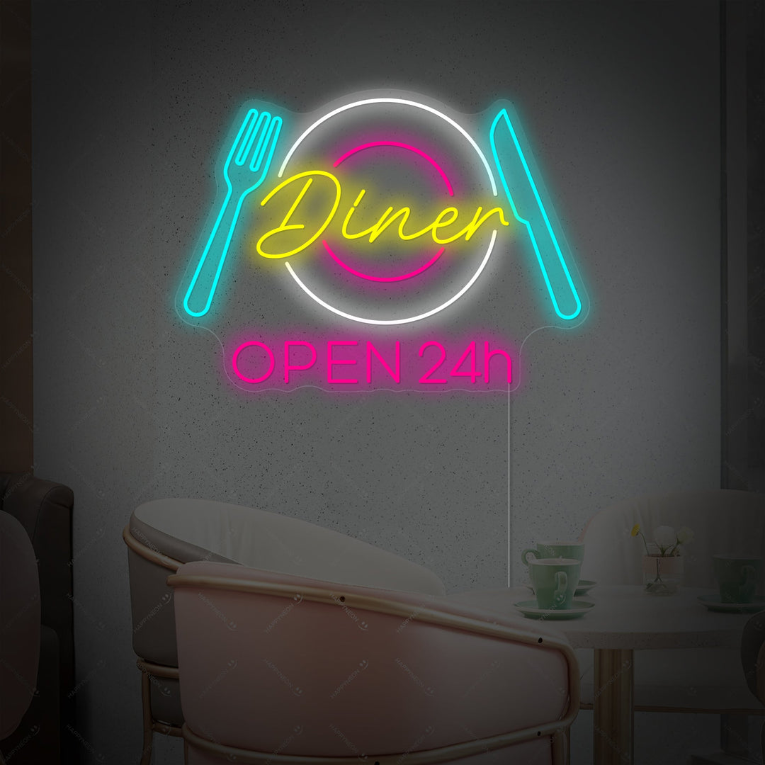 "Dinner Open 24h" Enseigne néon