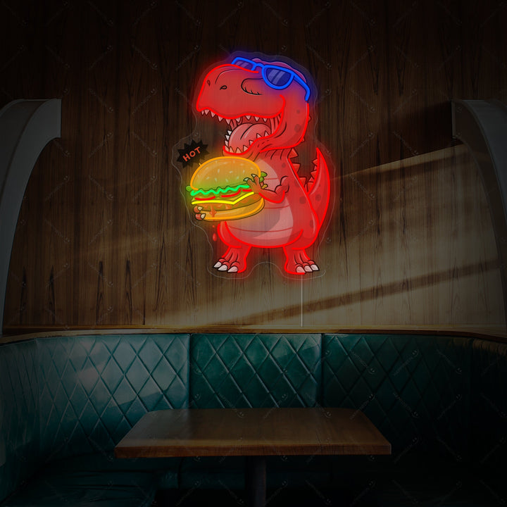 "Burger mangeur de dinosaures" Enseigne néon