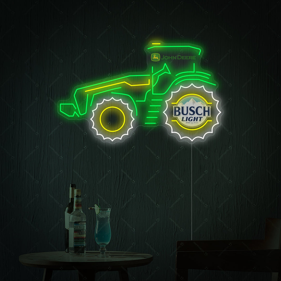 "Tracteur d'agriculteur et logo de bière" Enseigne néon