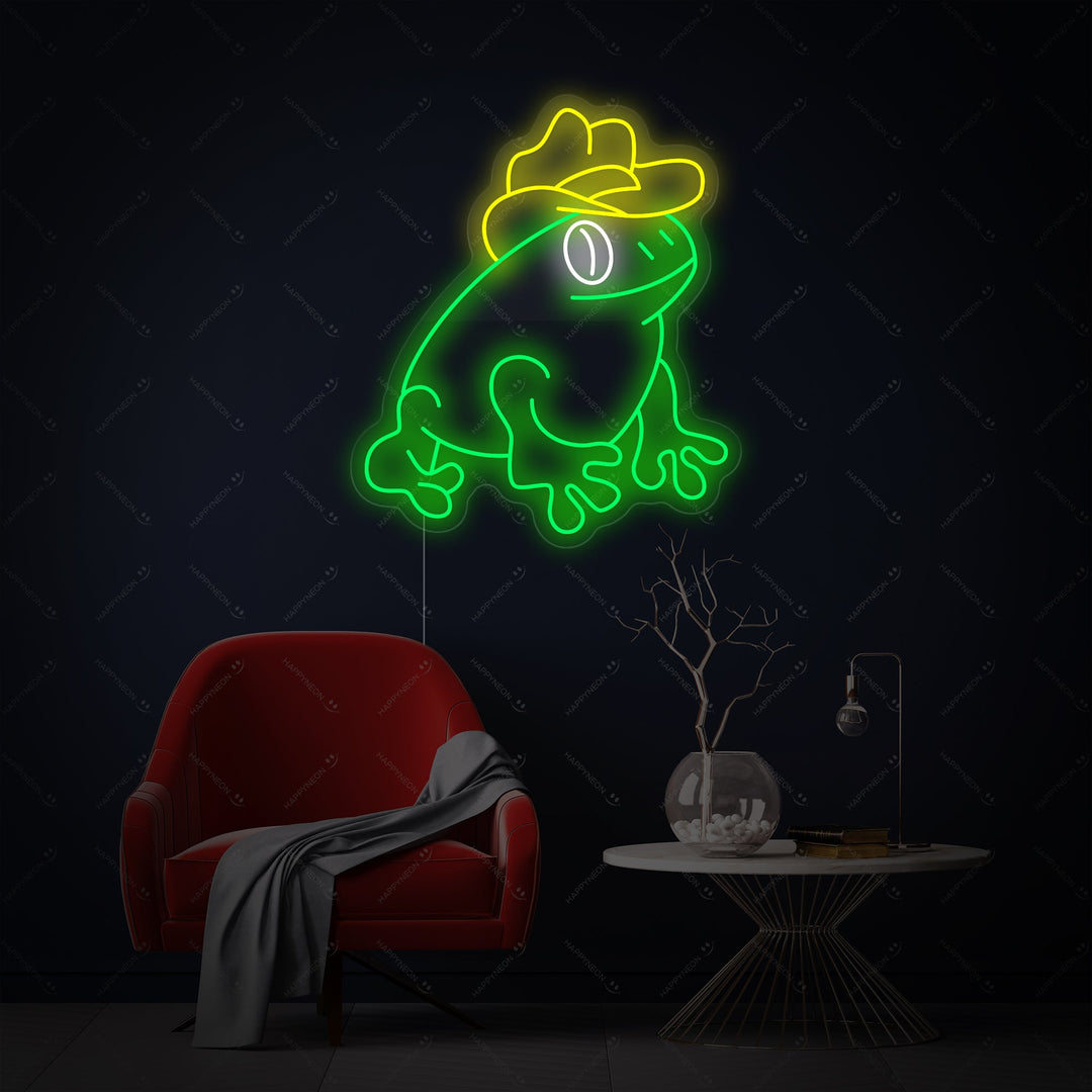 "Grenouille avec chapeau de cowboy" Enseigne néon