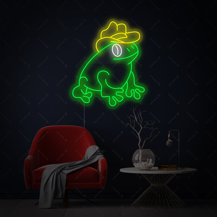 "Grenouille avec chapeau de cowboy" Enseigne néon