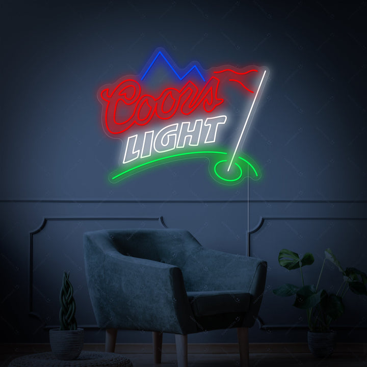 "Drapeau de golf et logo de la bière" Enseigne néon