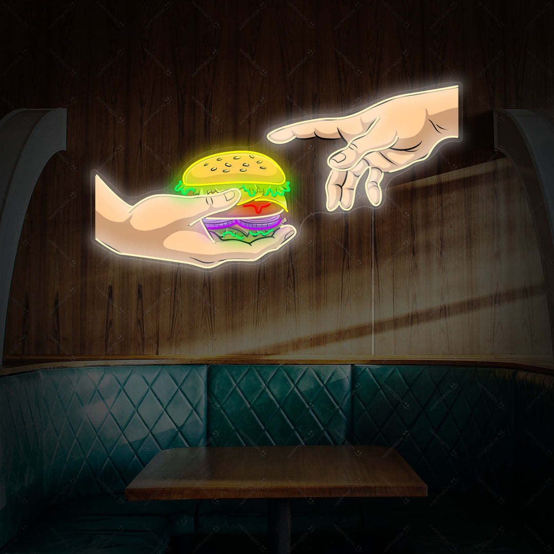 "Hands With Burger" Enseigne néon