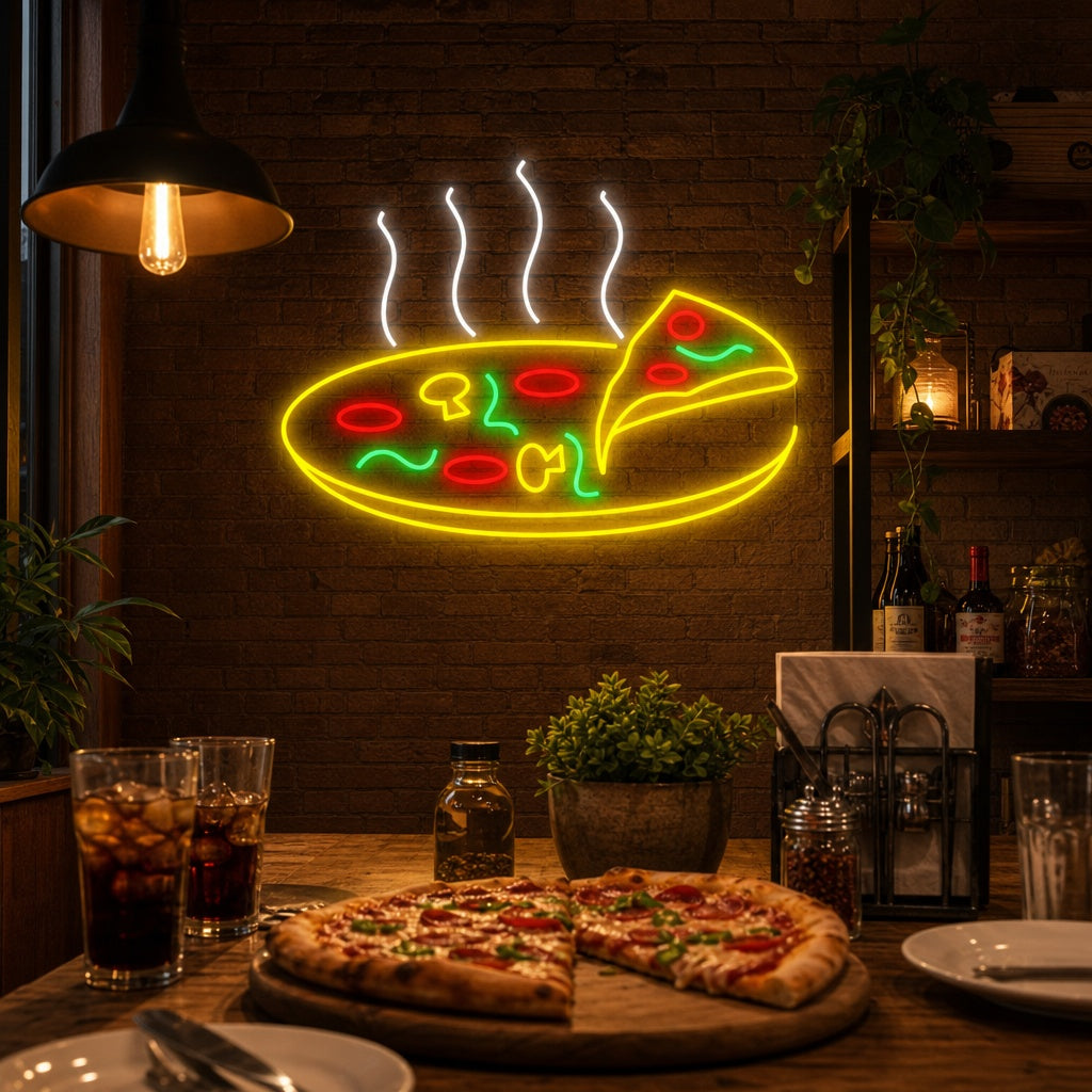 "Pizza chaude et délicieuse" Enseigne néon