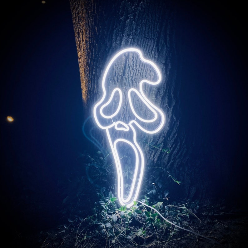 "Scream Face Ghost Halloween" Enseigne Lumineuse en Néon