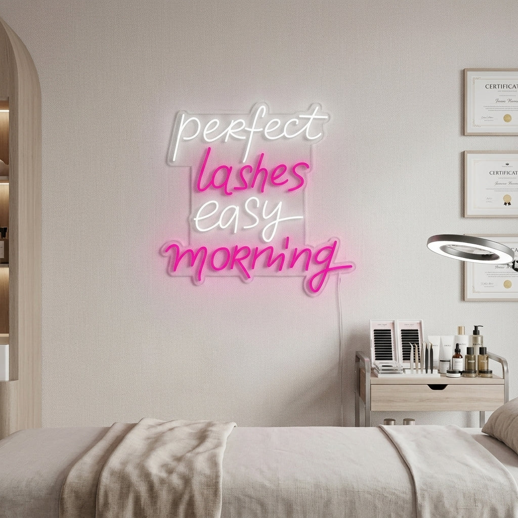 "Perfect Lashes Easy Morning" Enseigne Lumineuse en Néon