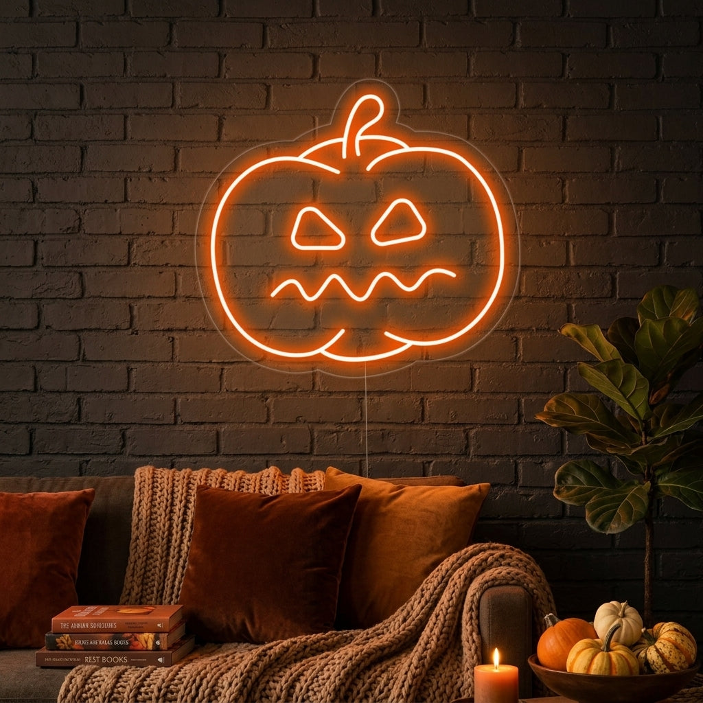 "Citrouille Halloween" Enseigne Lumineuse en Néon