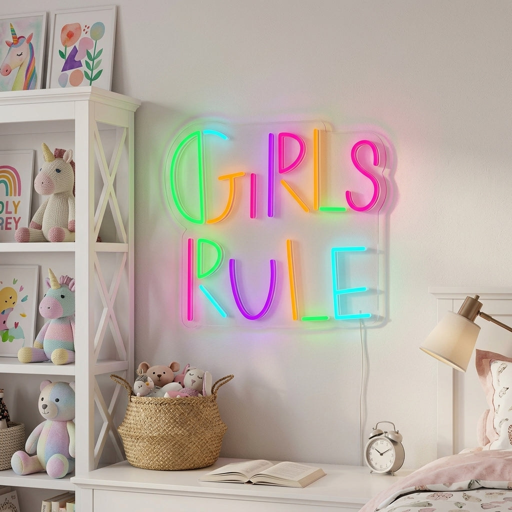 "Girls Rule, Décoration De Chambre D'Enfant" Enseigne Lumineuse en Néon