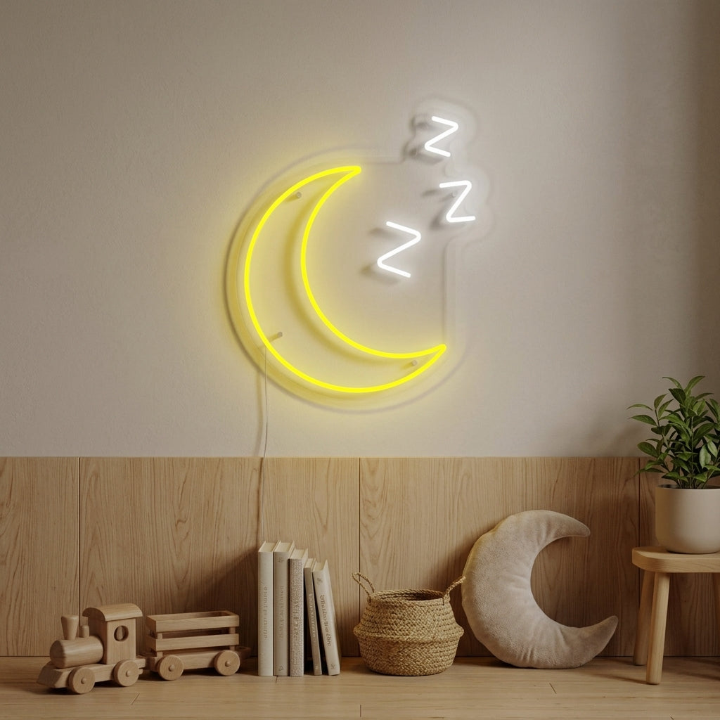 "Lune Endormie Avec Zzz, Décoration De Chambre D'Enfant" Enseigne Lumineuse en Néon