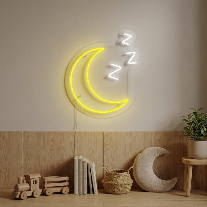 "Lune Endormie Avec Zzz, Décoration De Chambre D'Enfant" Enseigne Lumineuse en Néon