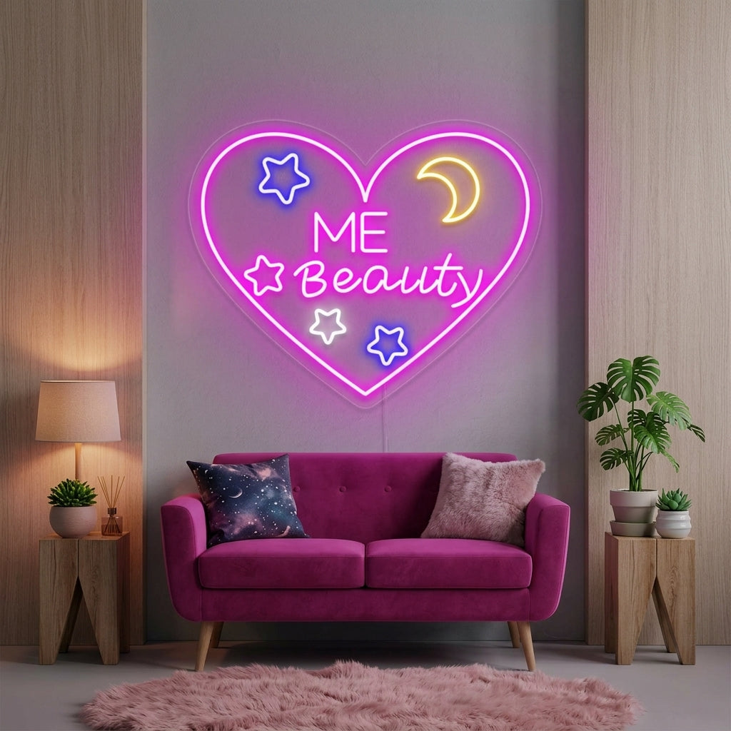 "Cœur, Amour, Me Beauty" Enseigne Lumineuse en Néon