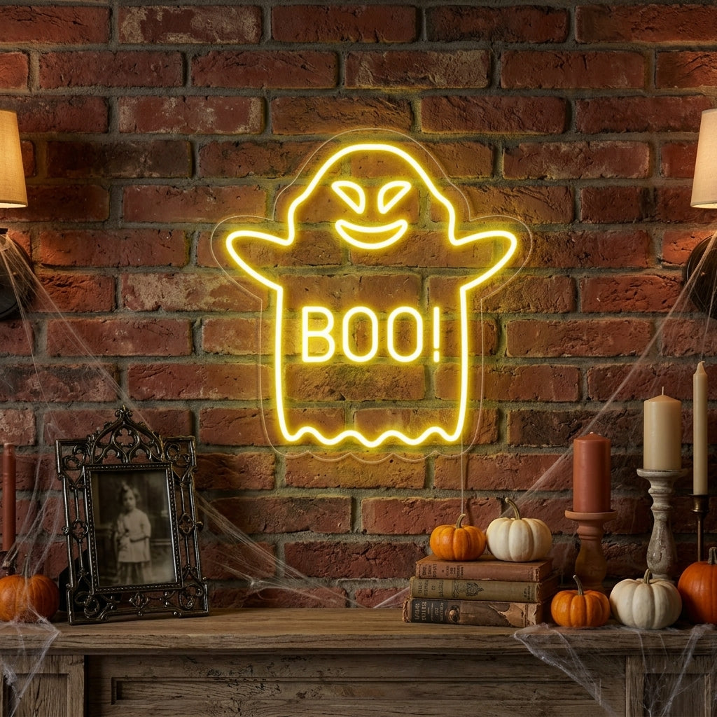 "Boo Fantôme" Enseigne Lumineuse en Néon