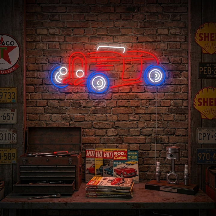 "Voiture Hot Rod" Enseigne Lumineuse en Néon