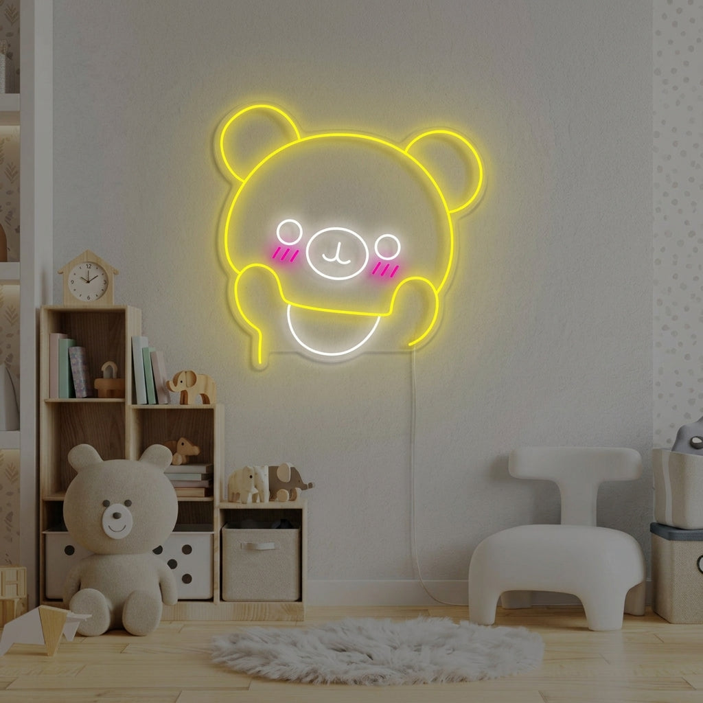 "Ours Mignon, Chambre D'Enfant" Enseigne Lumineuse en Néon