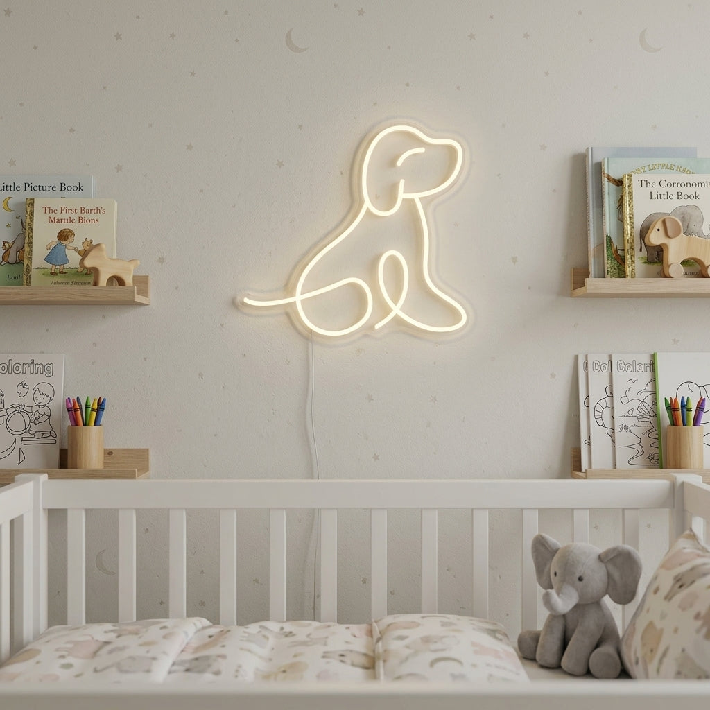 "Chiot, Décoration De Chambre D'Enfant" Enseigne Lumineuse en Néon