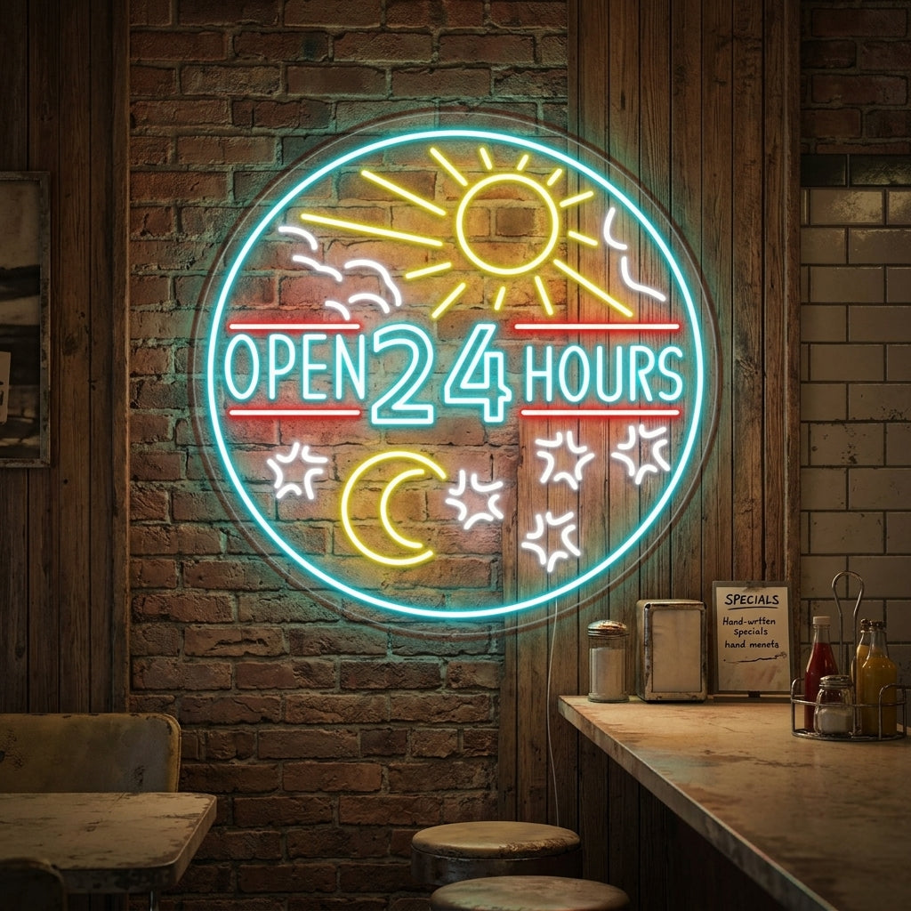 "Open 24 Hours" Enseigne Lumineuse en Néon