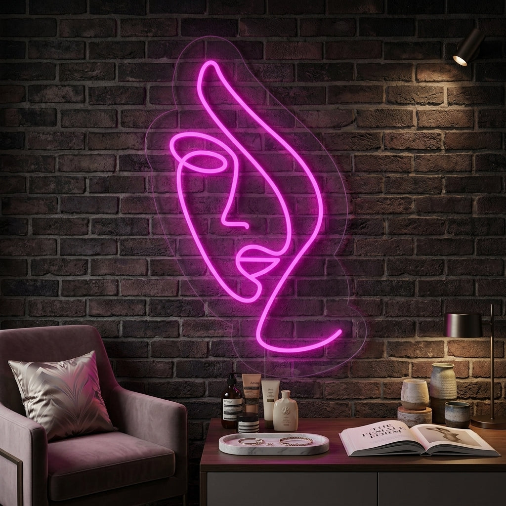 "Abstrait Visage De Femme" Enseigne Lumineuse en Néon