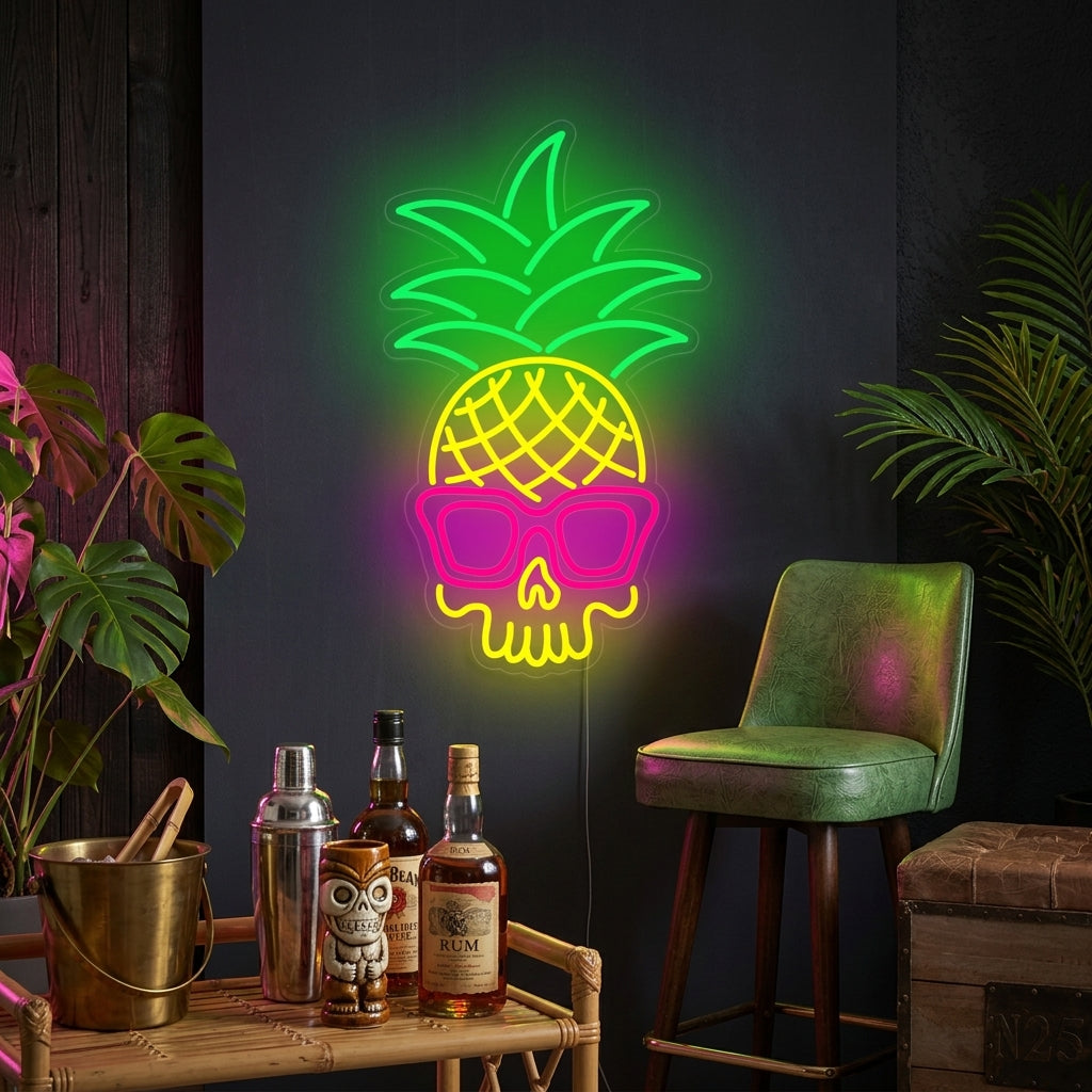 "Crâne D'Ananas" Enseigne Lumineuse en Néon