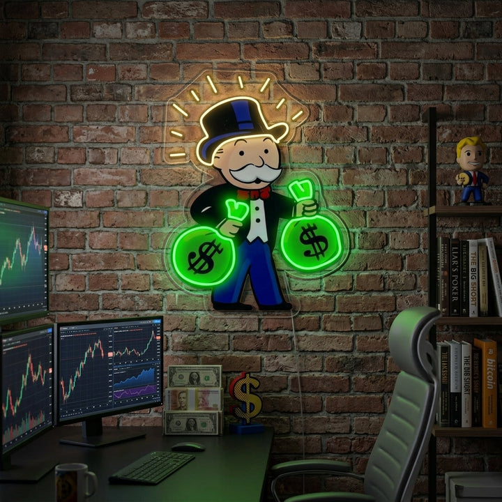 "Homme Du Monopoly Avec Un Sac D'Argent" Enseigne Lumineuse en Néon
