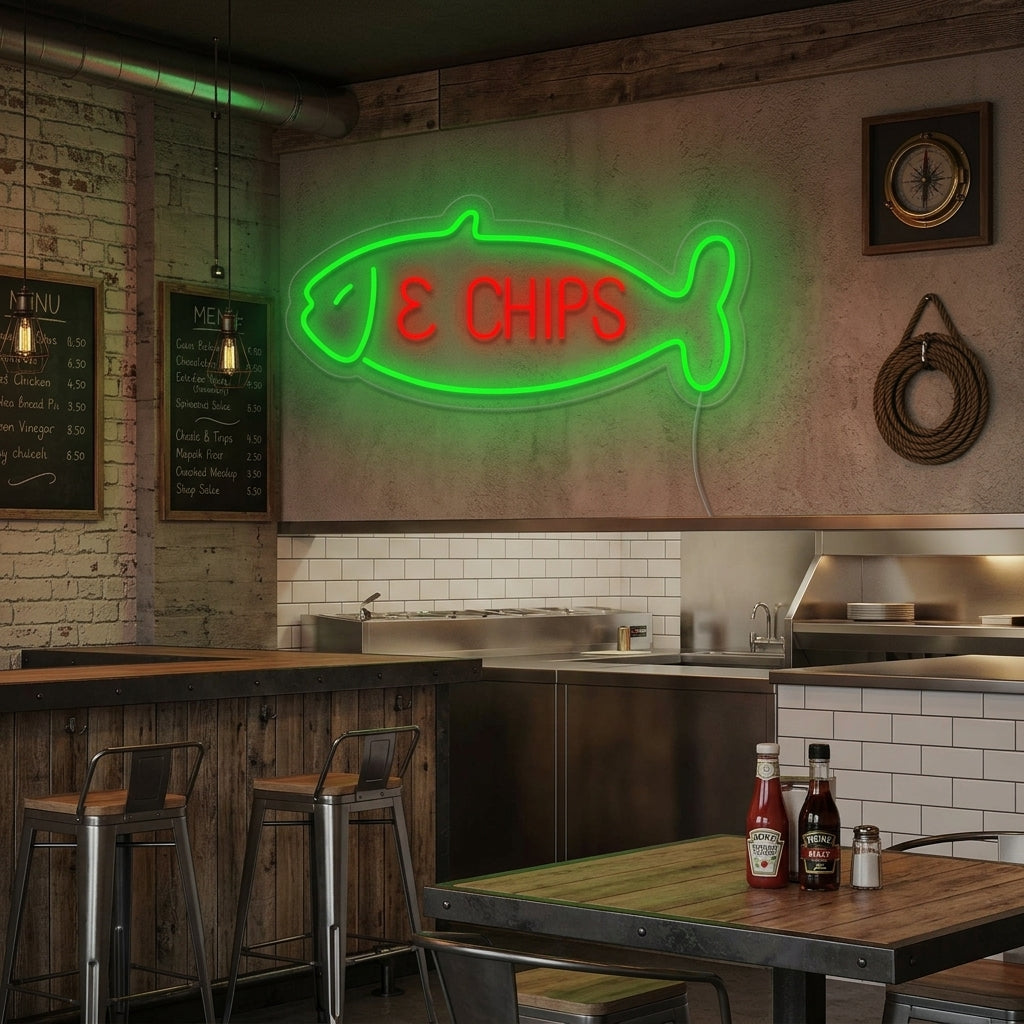 "Fish & Chips, poisson" Lumineuse en Néon
